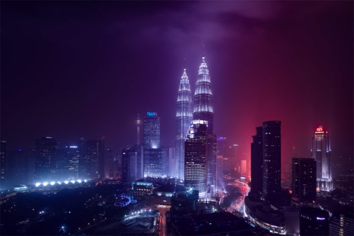 Twin tower on haze