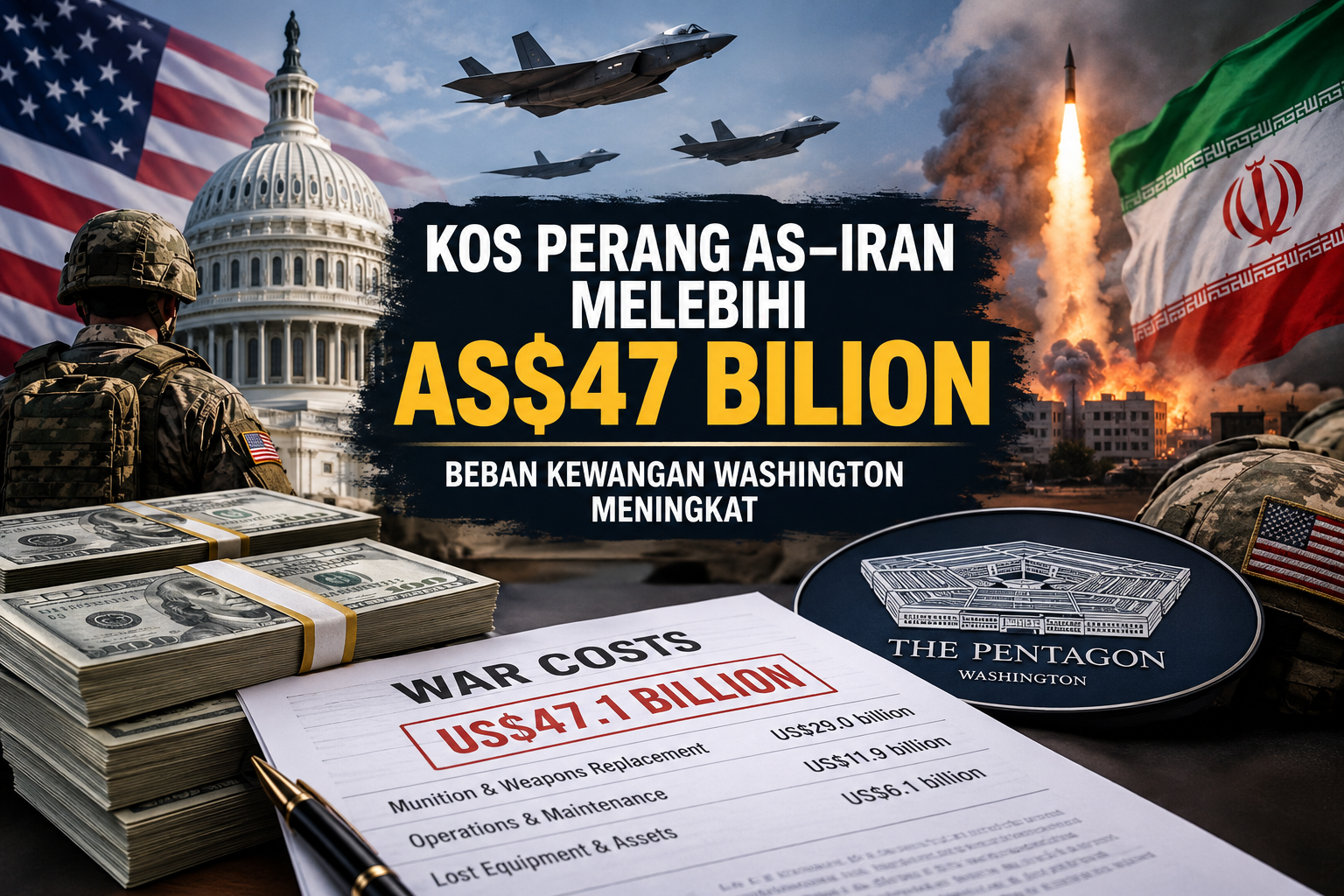 Kos Perang AS-Iran Meningkat Kepada Lebih $47 bilion, Beban Kewangan Washington Meningkat